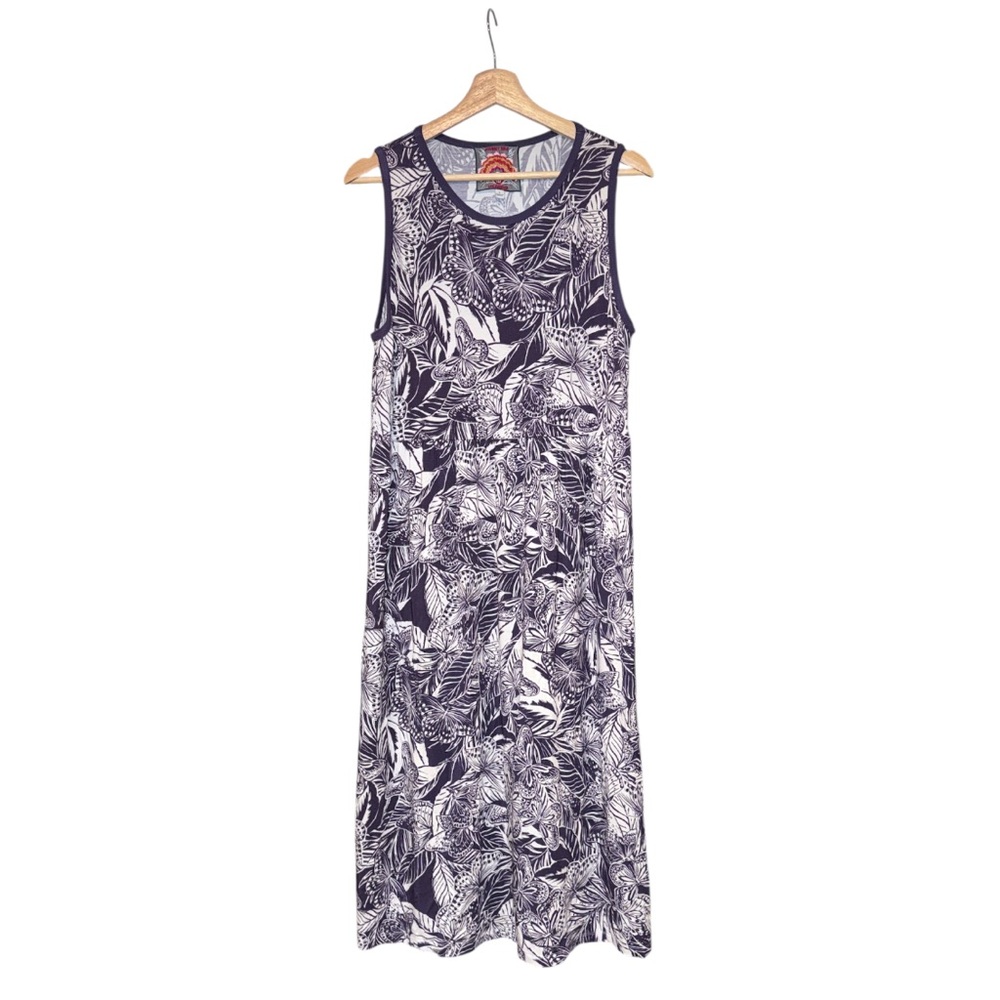 Johnny Was Carioca Easy Fit Tank Dress Size L Royal Blue White Tropical Print - Picture 7 of 9